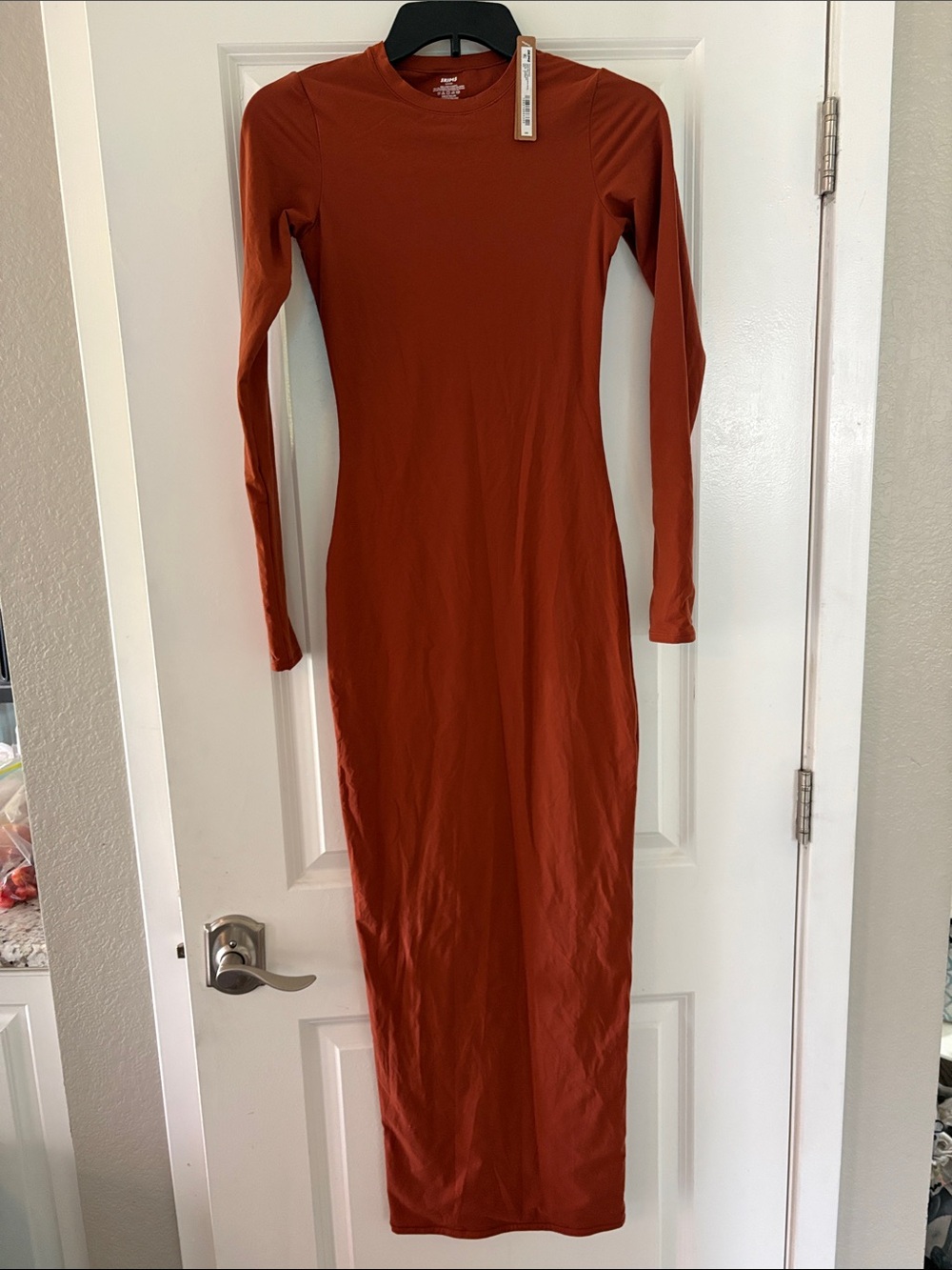 Skims fits everybody crewneck Long Sleeve Bodycon Maxi Dress - Rust size S